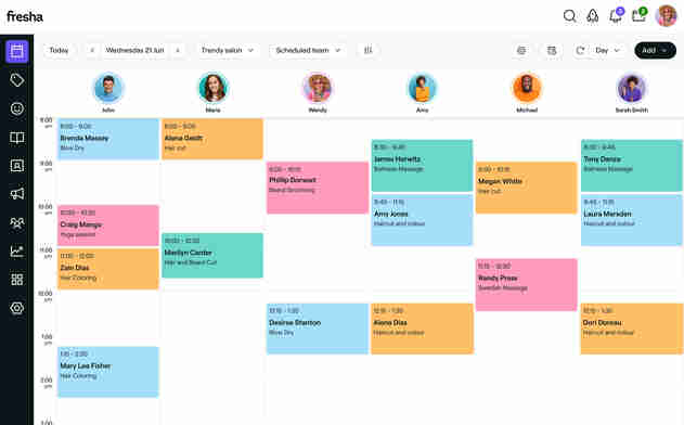 The top-rated and best Fresha booking software running on a desktop computer. Fresha is the world's leading salon software loved by all beauty professionals