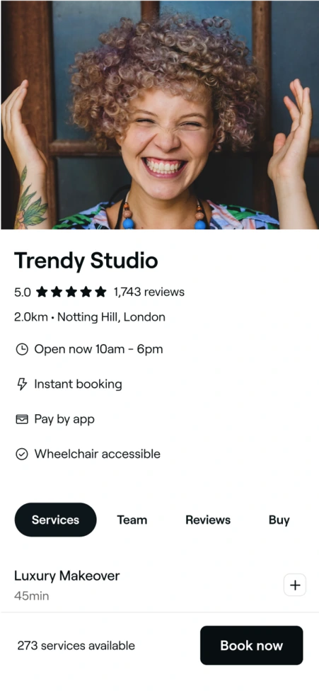 A portfolio of a stylist on the Fresha for business app