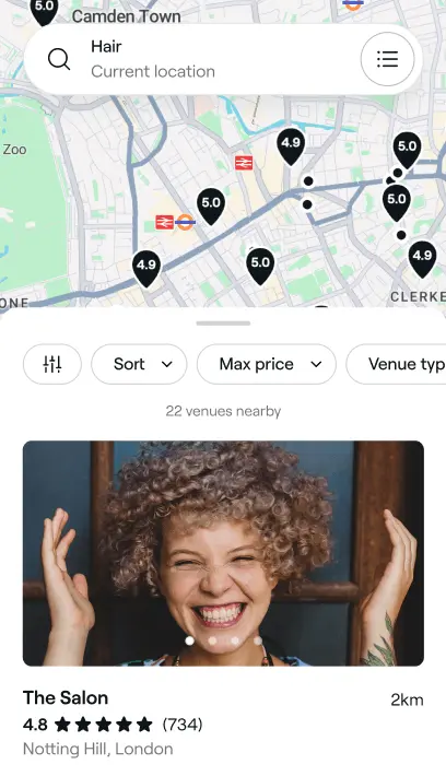 The calendar from the Fresha for Business app