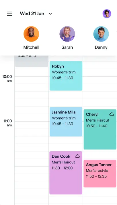 The calendar from the Fresha for Business app